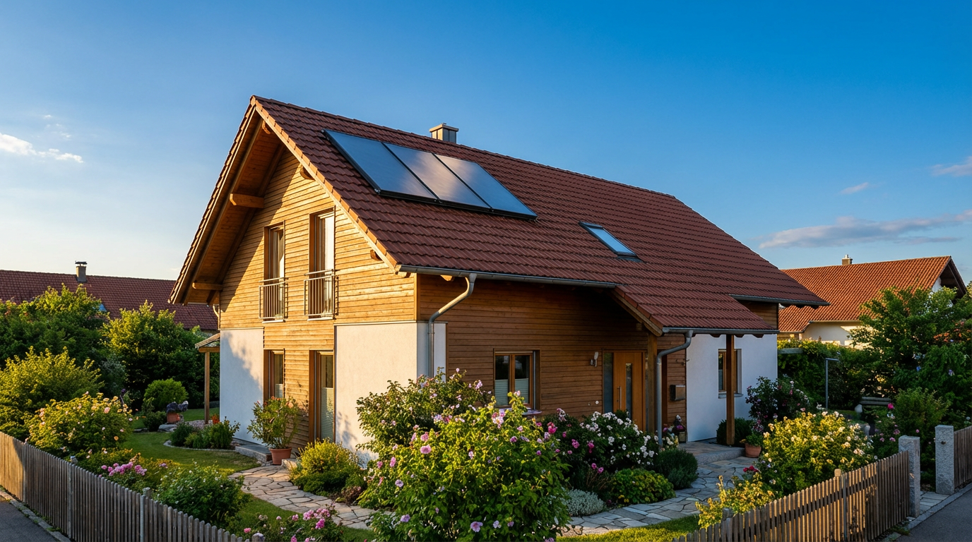 Photovoltaikanlage auf dem Dach eines Einfamilienhauses im Raum Nienburg
